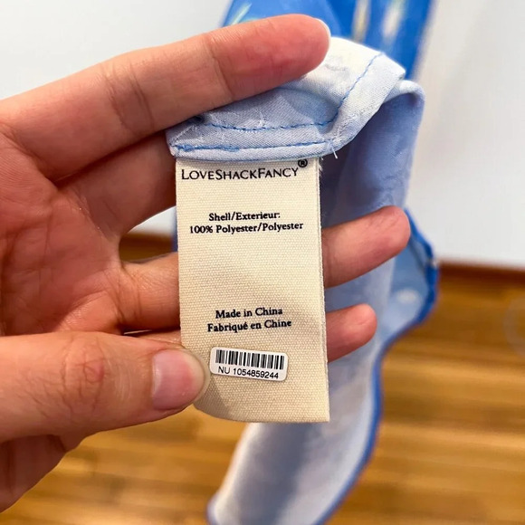 LoveShackFancy Brinda Blue Satin Floral Formal Tie Back Halter Maxi Dress Gown - Picture 10 of 11